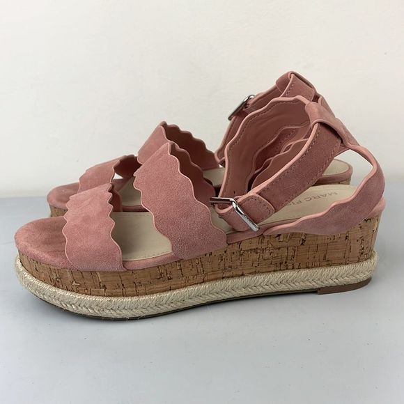 Marc Fisher ‘Fayme’ Suede Ankle Strap Platform Sandals Sz 7.5 Pink Leather - Picture 4 of 9